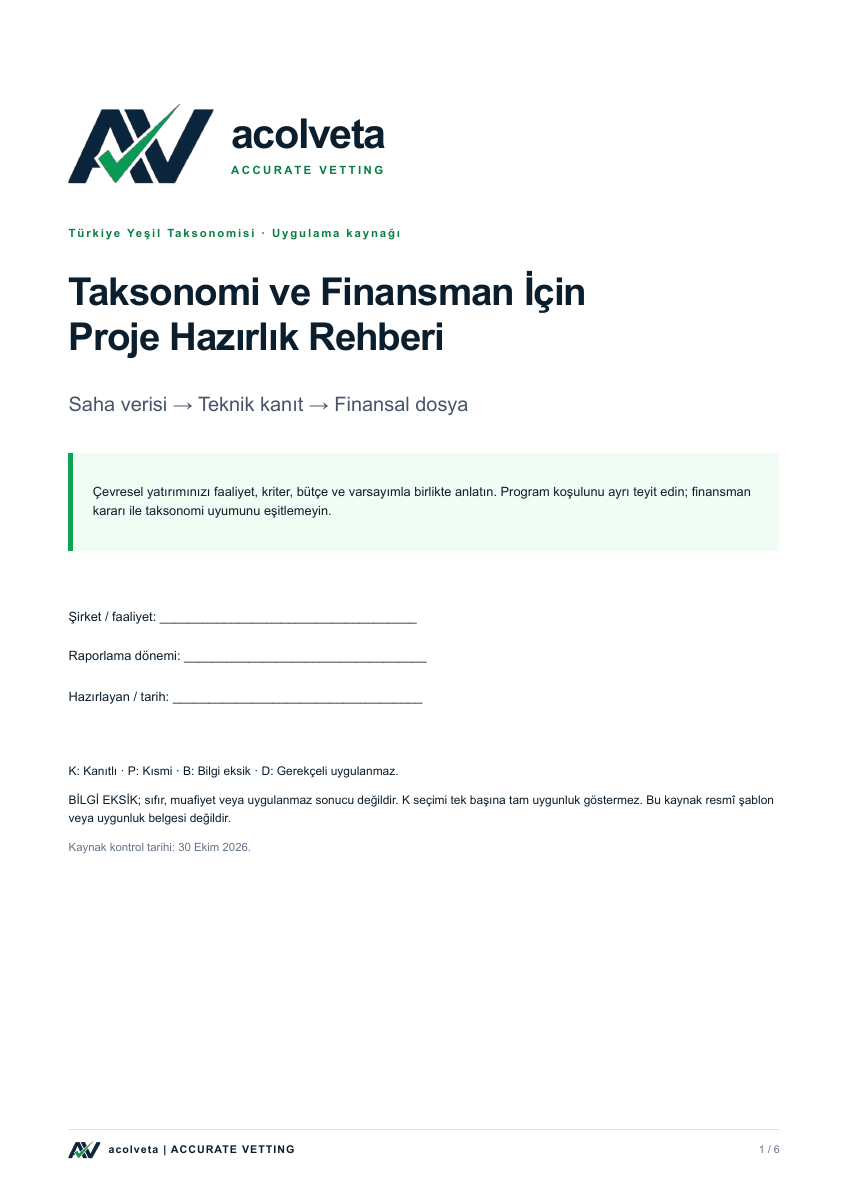 Yeşil Finans ve Taksonomi Yatırım Hazırlık Paketi — rehber kapak önizlemesi